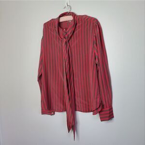 Evan Picone 16 Long Sleeve Button Down Shirt Satin Blouse Striped